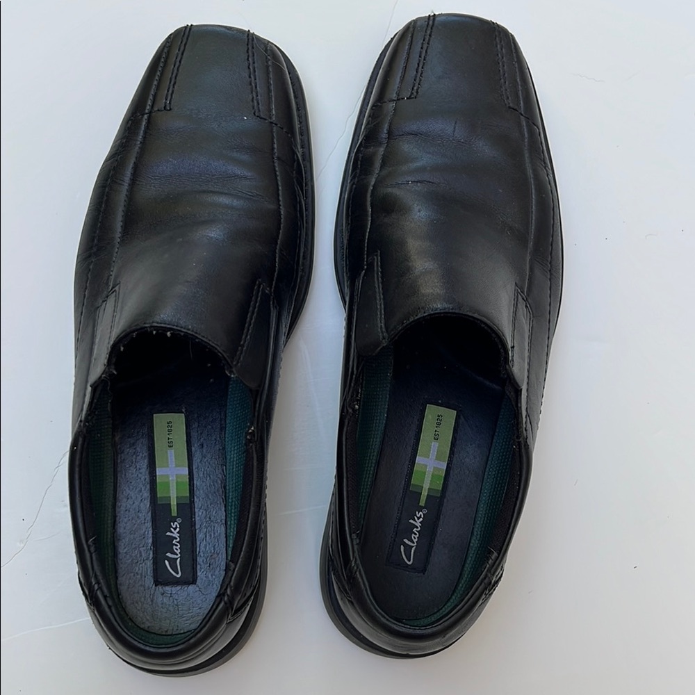 Clarks Black Leather Slip-On Loafers, Men’s 10